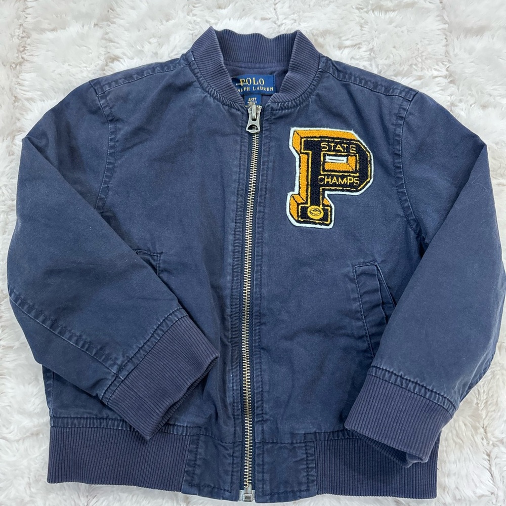 POLO‎ RALPH LAUREN Boys Blue Bomber Jacket Full Zip 100% Cotton Champs Size 3/3T - Picture 3 of 5